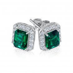 Created Emerald and Created White Sapphire Sterling Silver Earrings