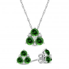 Created Emerald and Created White Sapphire Sterling Silver Earrings and Pendant Necklace