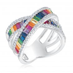 Cubic Zirconia Rainbow Crossover Ring