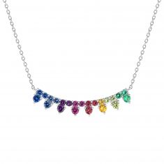 Cubic Zirconia Rainbow Curved Bar Necklace