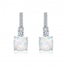 Cushion Created Opal and Created White Sapphire Sterling Silver Drop Earrings