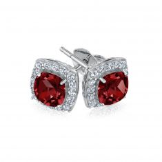 Cushion Garnet and Created White Sapphire Sterling Silver Earrings