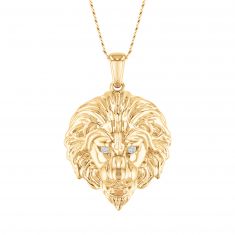 Diamond Accent Yellow Gold Lion Necklace | Men's | 22 Inches