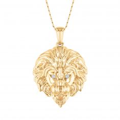 Diamond Accent Yellow Gold Lion Necklace | Men's | 22 Inches
