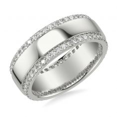 Diamond Two Row White Gold Eternity Couples' Wedding Band | 7mm | ONE Collection