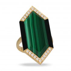 Doves by Doron Paloma 1/4ctw Diamond Malachite and Black Onyx Yellow Gold Ring | Verde | Size 6.5