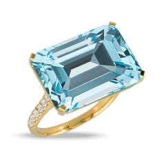 Doves by Doron Paloma 1/4ctw Diamond and Sky Blue Topaz Yellow Gold Gemstone Ring | Sky Blue | Size 6.5