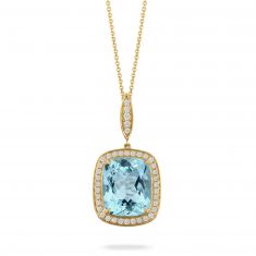 Doves by Doron Paloma 1/4ctw Diamond Cushion Halo and Sky Blue Topaz Yellow Gold Pendant Necklace | Sky Blue