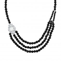 Downton Abbey | Lady Mary - Black Onyx, Created White Sapphire, and Freshwater Cultured Pearl Triple Strand Necklace