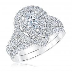 Ellaura Couture 75th Anniversary Pear-Shaped Diamond Engagement and Wedding Ring Bridal Set 1 3/4ctw