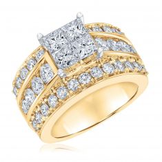 3 1/2ctw Princess Diamond Composite Multi-Row Yellow Gold Engagement Ring | Glow