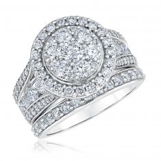Ellaura Harmony White Gold Halo Diamond Cluster Engagement Ring and Wedding Band Set 3ctw
