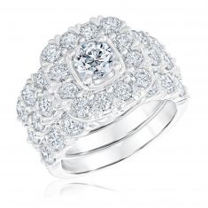 Ellaura Timeless 75th Anniversary Cushion Frame Diamond Engagement and Wedding Ring Three Piece Bridal Set 4 1/2ctw
