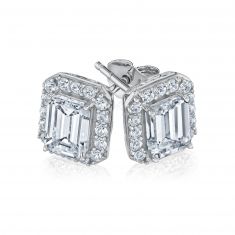 Emerald-Cut Created White Sapphire Sterling Silver Earrings