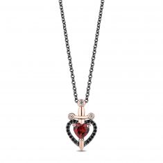 Enchanted Disney Fine Jewelry Villains Garnet 1/10ctw Treated Black Diamond Two-Tone Pendant Necklace | Evil Queen