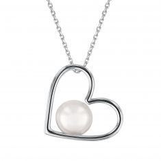 Freshwater Cultured Pearl Heart Sterling Silver Pendant Necklace