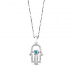 Hallmark Diamonds Created Turquoise Hamsa Pendant Necklace 1/10ctw