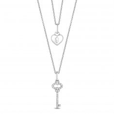Hallmark Diamonds Heart Lock and Key Layered Necklace 1/5ctw