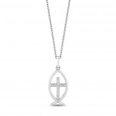 Hallmark Diamonds Ichthys Fish and Cross Pendant Necklace 1/10ctw
