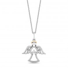Hallmark Diamonds Two-Tone Angel Pendant Necklace 1/6ctw