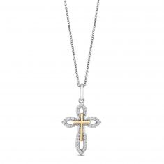 Hallmark Diamonds Two-Tone Cross Pendant Necklace 1/4ctw