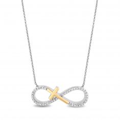 Hallmark Diamonds Two-Tone Infinity Cross Necklace 1/10ctw