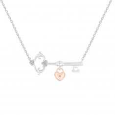 Hallmark Diamonds Two-Tone Key and Heart Pendant Necklace 1/20ctw