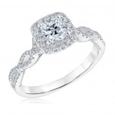 Halo Cushion Diamond Twist Engagement Ring 1ctw