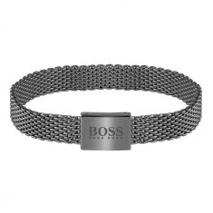 Hugo Boss Mesh Essentials Grey Ion-Plated Bracelet | Men's