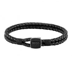Hugo Boss Seal Double Row Black Leather Bracelet | Men's