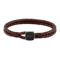 Hugo Boss Seal Double Row Brown Leather Bracelet | Men's