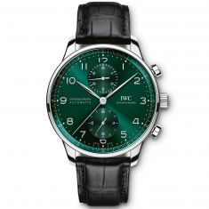 IWC Portugieser Chronograph Watch, Green Dial Black Leather Strap IW371615