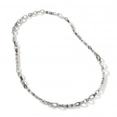 John Hardy Classic Chain Pearl Link Necklace in Sterling Silver with Matte Black Rhodium