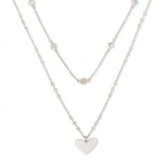 Kendra Scott Ari Heart Multi Strand Layered Necklace, Rhodium-Plated