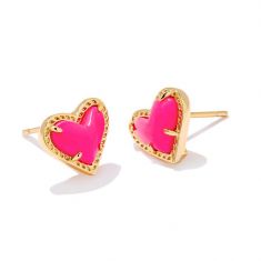 Kendra Scott Ari Heart Stud Earrings in Neon Pink Magnesite