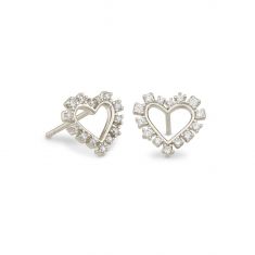 Kendra Scott Ari Heart Stud Earrings in White Crystal, Rhodium-Plated