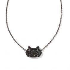 Kendra Scott Elisa Gunmetal Cat Pendant Necklace in Black Drusy