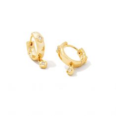Kendra Scott Joelle Huggie Earrings in White Crystal, Gold-Plated