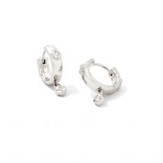 Kendra Scott Joelle Huggie Earrings in White Crystal, Rhodium-Plated
