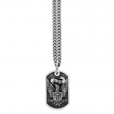 King Baby Eagle Shield Sterling Silver Dog Tag Necklace | 24 Inches