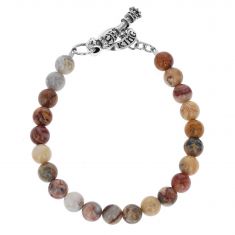 King Baby Jasper and Sterling Silver Toggle Clasp Beaded Bracelet | 8mm