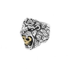 King Baby Lion and Skull Sterling Silver and Gold Alloy Ring | Size 12
