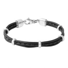 King Baby Multi-Strand Leather Bracelet with Sterling Silver Rondelle Beads | 8.75 Inches