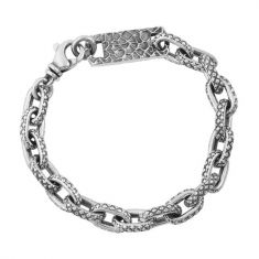 King Baby Oval Link Crosshatch Sterling Silver Bracelet | 8.75 Inches