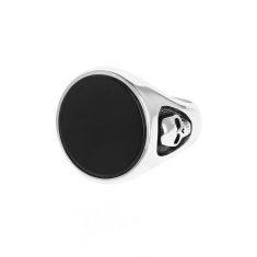 King Baby Round Onyx and Skull Detail Sterling Silver Signet Ring | Size 11