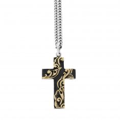 King Baby Scroll Cross Sterling Silver and Gold Alloy Pendant Necklace | 24 Inches