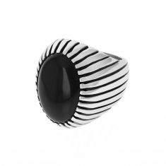 King Baby Sterling Silver Onyx Ribbed Shank Low Profile Ring