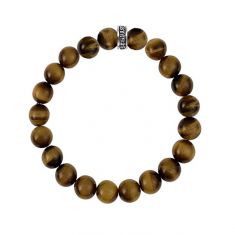 King Baby Brown Tiger's Eye and Sterling Silver Logo Ring Beaded Bracelet | 10mm | 8.75 Inches