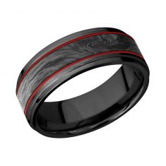 Lashbrook Black Zirconium with Forged Carbon Fiber and US Marine Corps Red Cerakote Inlay Comfort Fit Band, 8mm