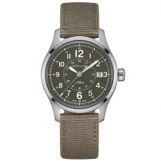 Men S Hamilton Khaki Field Mechanical Green Canvas Strap Watch H69439363 Reeds Jewelers